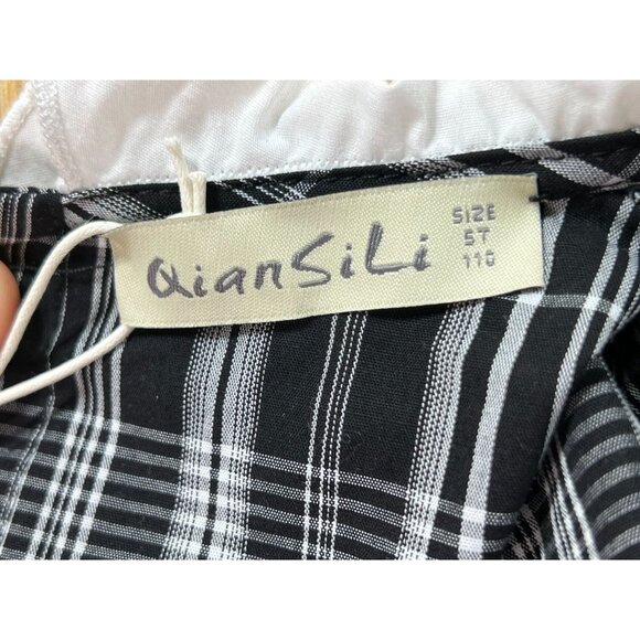 Quiansili - Girls Plaid Button Down Dresses Short Sleeve Peter Pan Collar - 5T - Picture 10 of 16